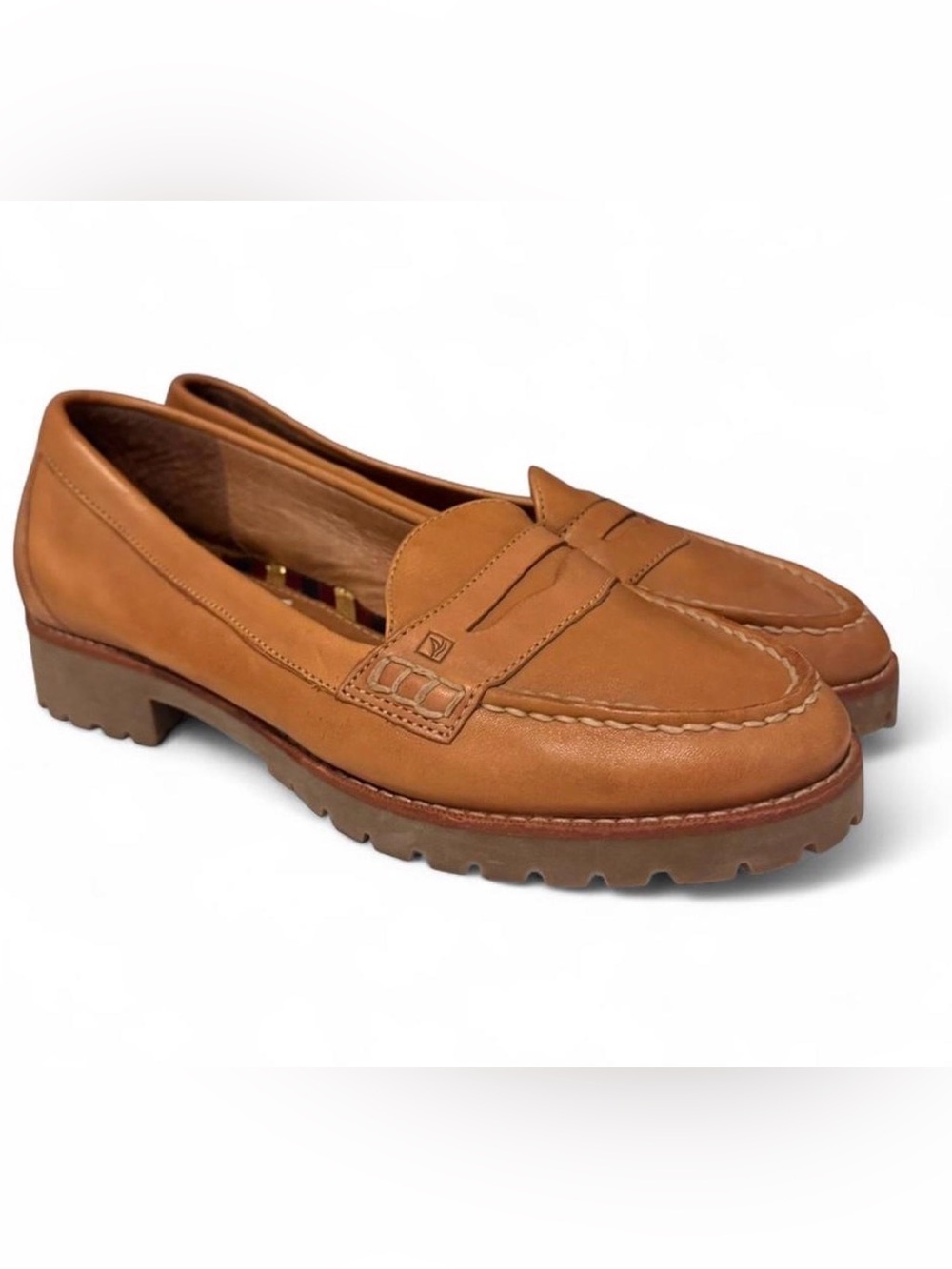 Sperry Top Sider 8W Women’s Brown Leather Penny Loafer Chunky Preppy Academia - Picture 3 of 7